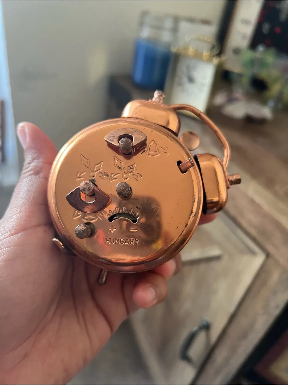 Copper-Tone Twin Bell Wall Clock Accent